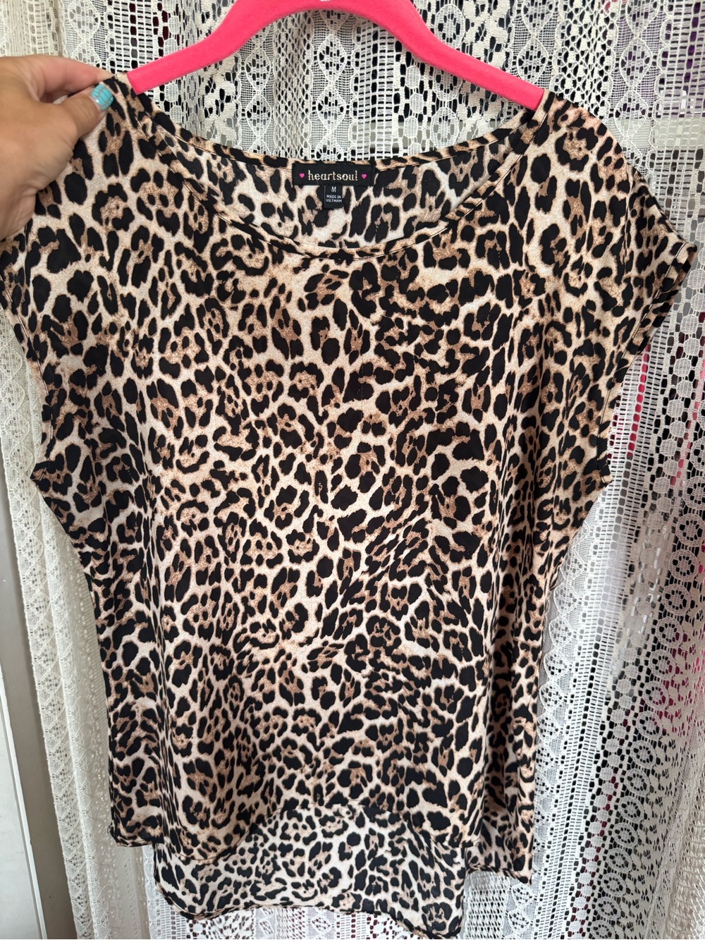 HeartSoul Leopard Print Cap Sleeve Top in Beige and Black